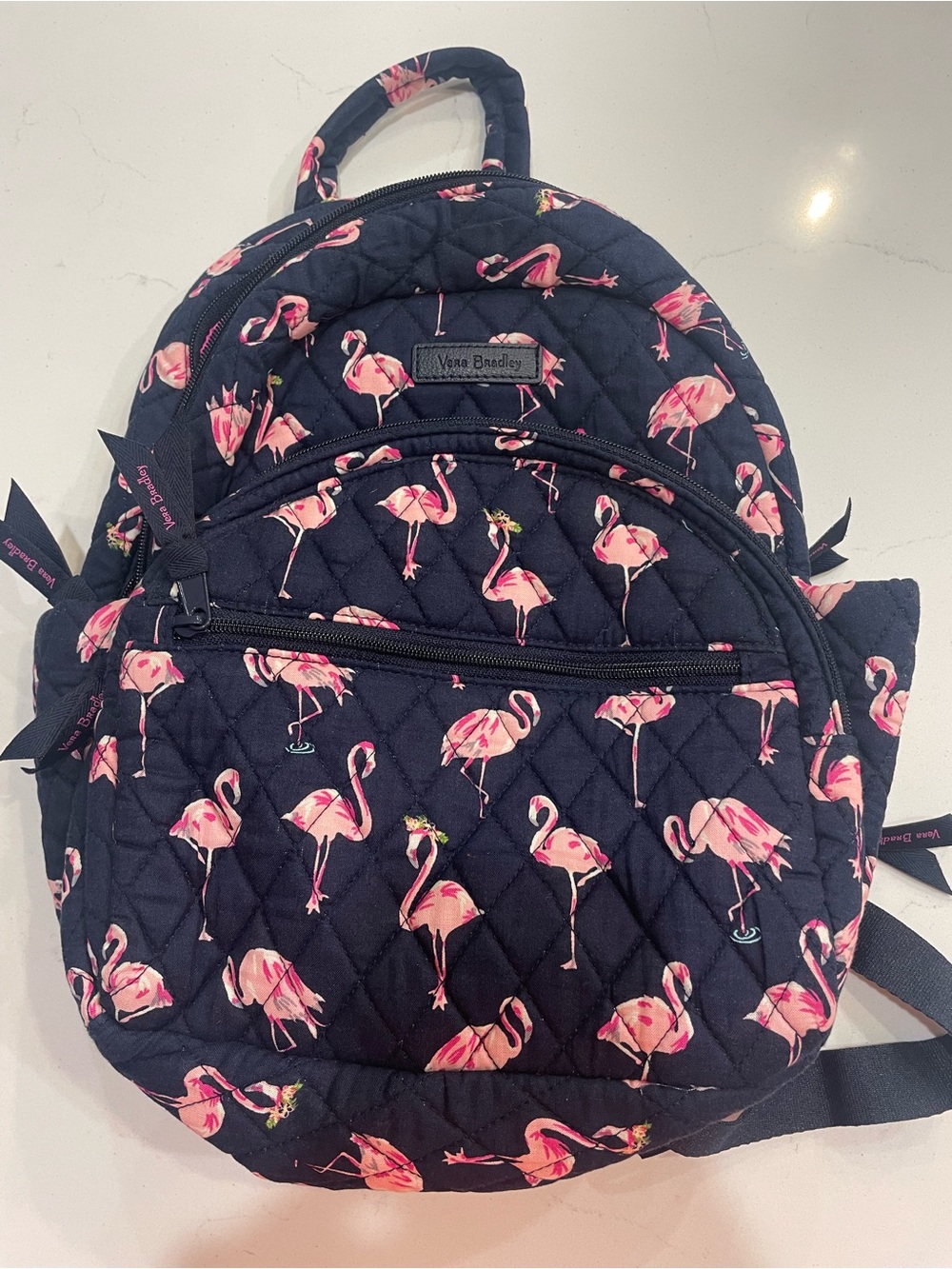 Vera Bradley Navy Quilted Kids Jacket with Pink Flamingo Motif
